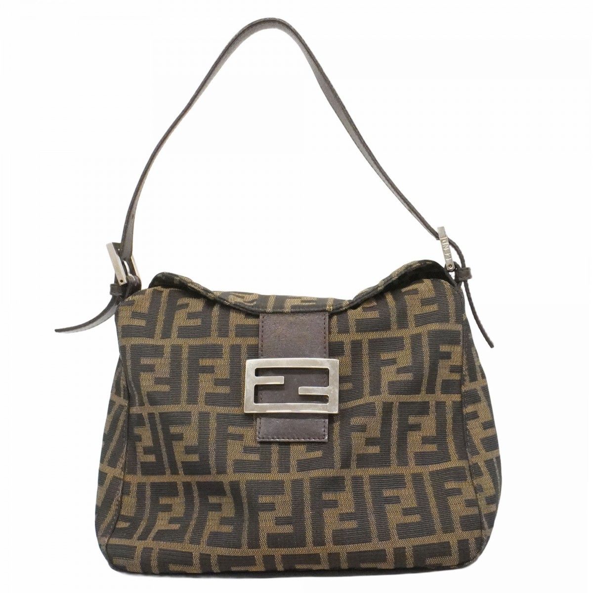 Fendi Handbag Zucca Nylon Canvas Brown Silver