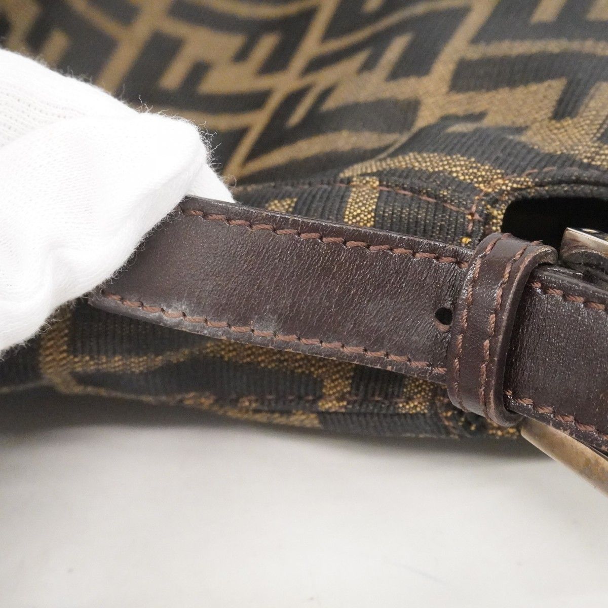 Fendi Handbag Zucca Nylon Canvas Brown Silver — view 9