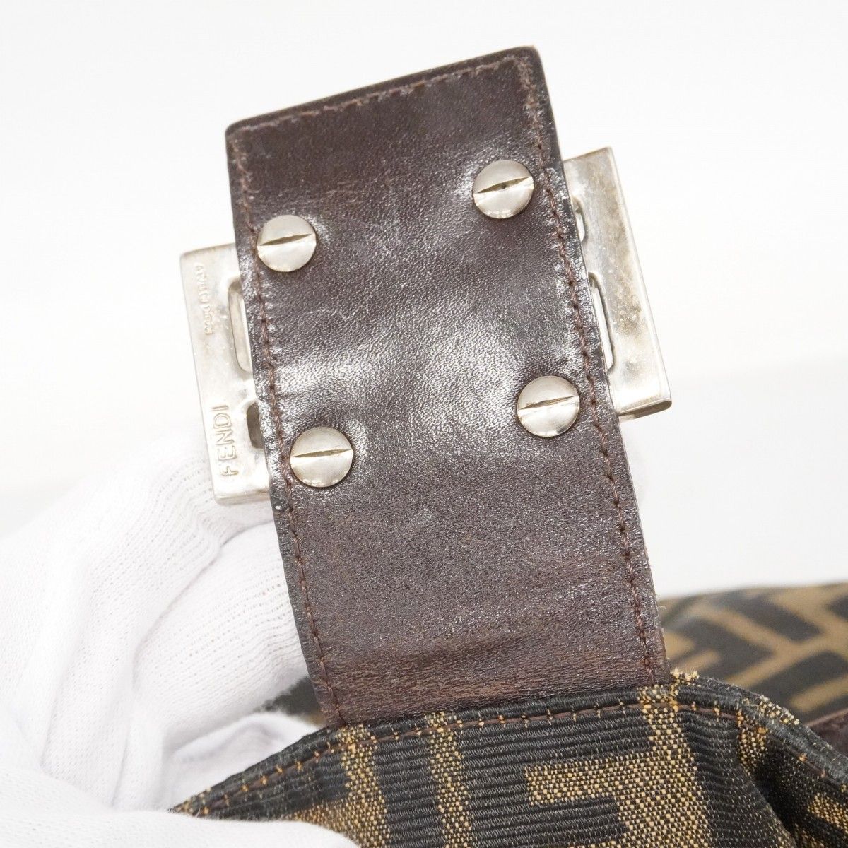 Fendi Handbag Zucca Nylon Canvas Brown Silver — view 7