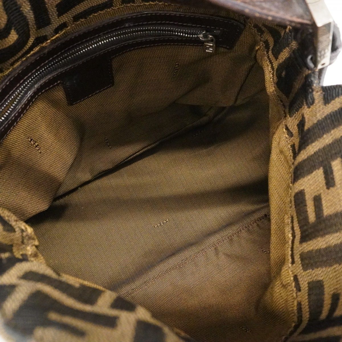 Fendi Handbag Zucca Nylon Canvas Brown Silver — view 4