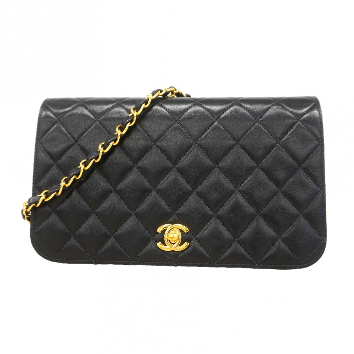 Chanel Shoulder Bag Quilted Lambskin Black Gold