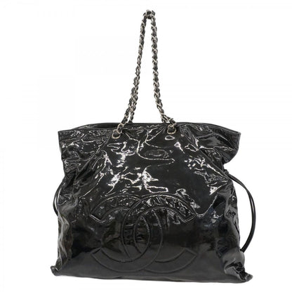 Chanel Chain Tote Patent Leather Black Silver