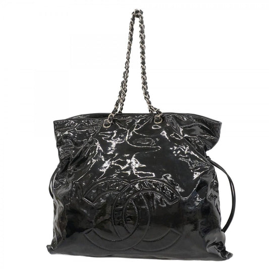 Chanel Chain Tote Patent Leather Black Silver