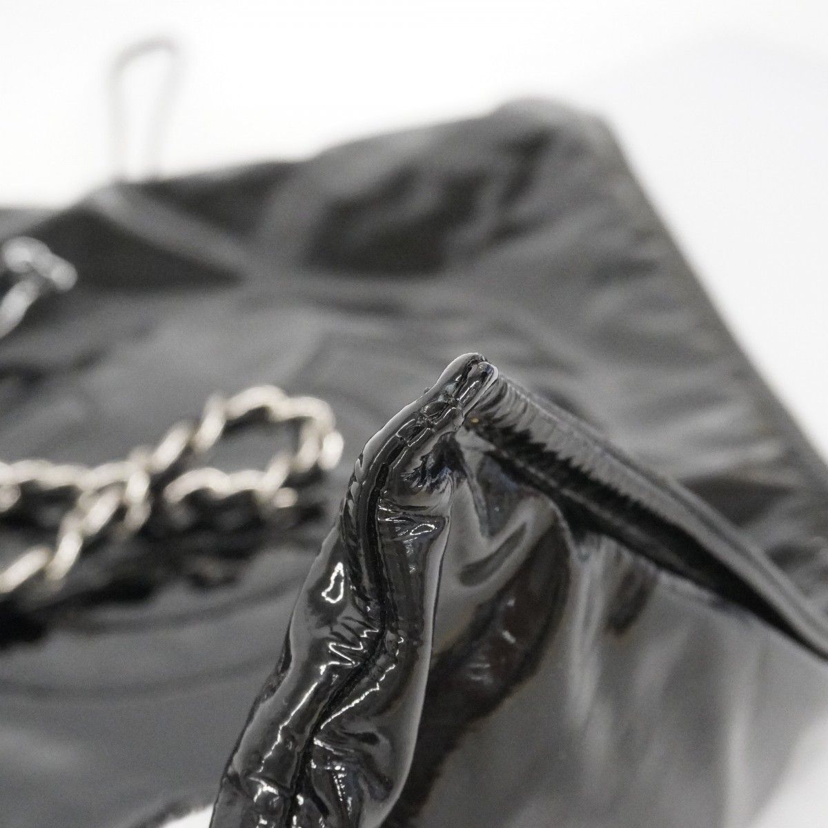 Chanel Chain Tote Patent Leather Black Silver — view 8