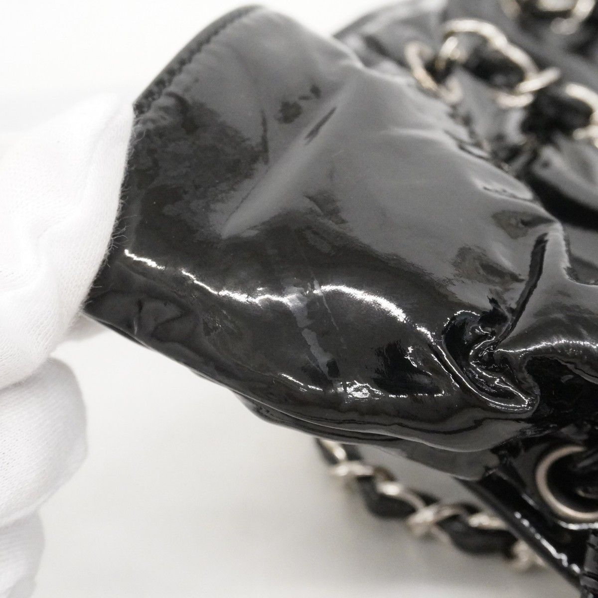 Chanel Chain Tote Patent Leather Black Silver — view 9