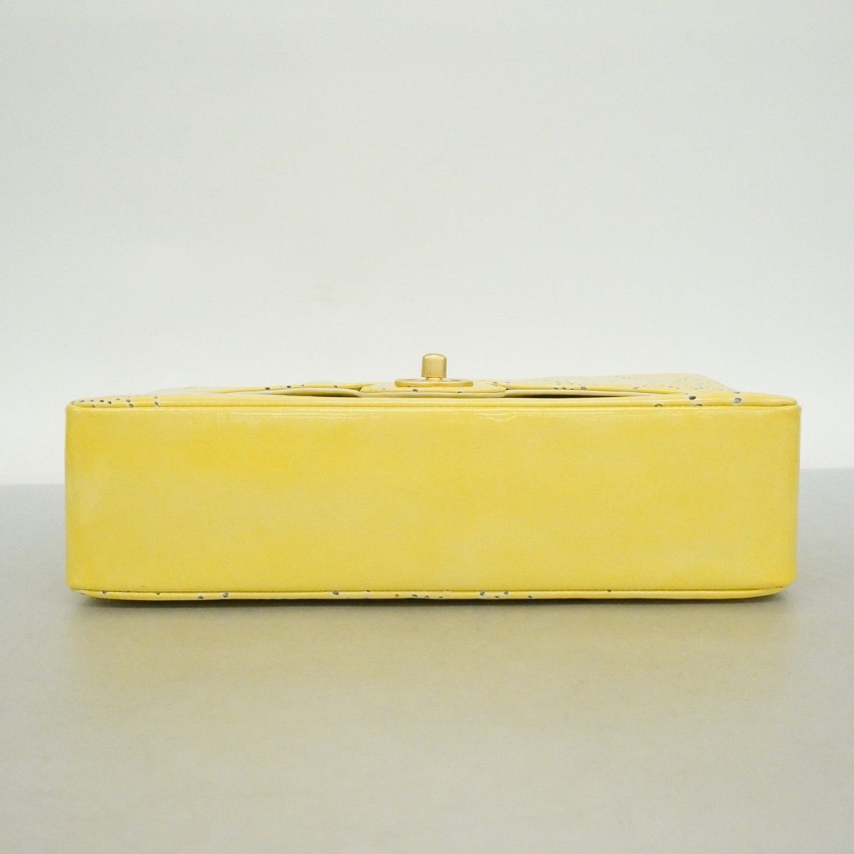 Chanel Shoulder Bag Camellia Perforated Patent Leather Yellow Champagne Gold — view 3