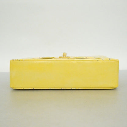 Chanel Shoulder Bag Camellia Perforated Patent Leather Yellow Champagne Gold — view 3