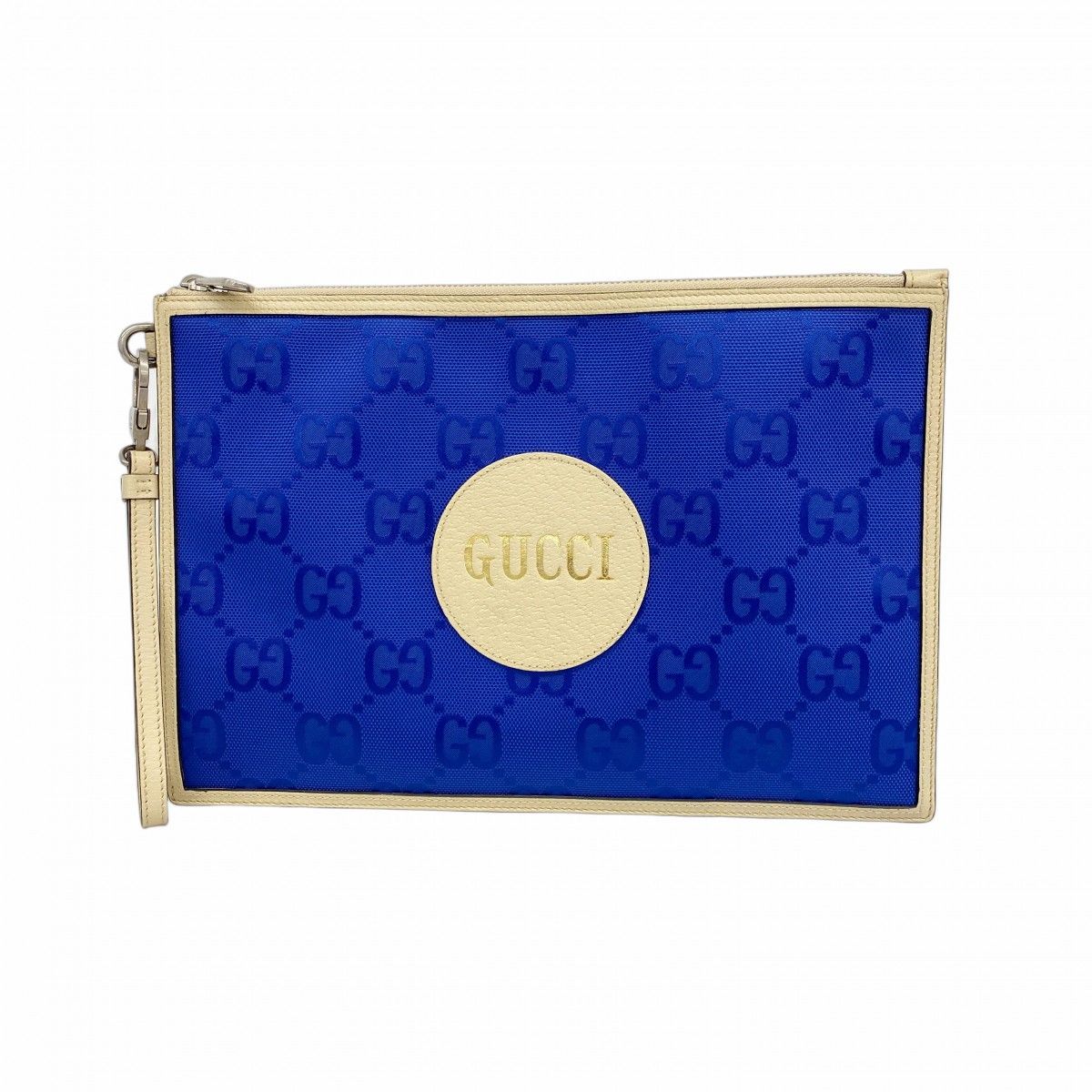 Gucci Clutch of the Grid Nylon Blue Beige Silver
