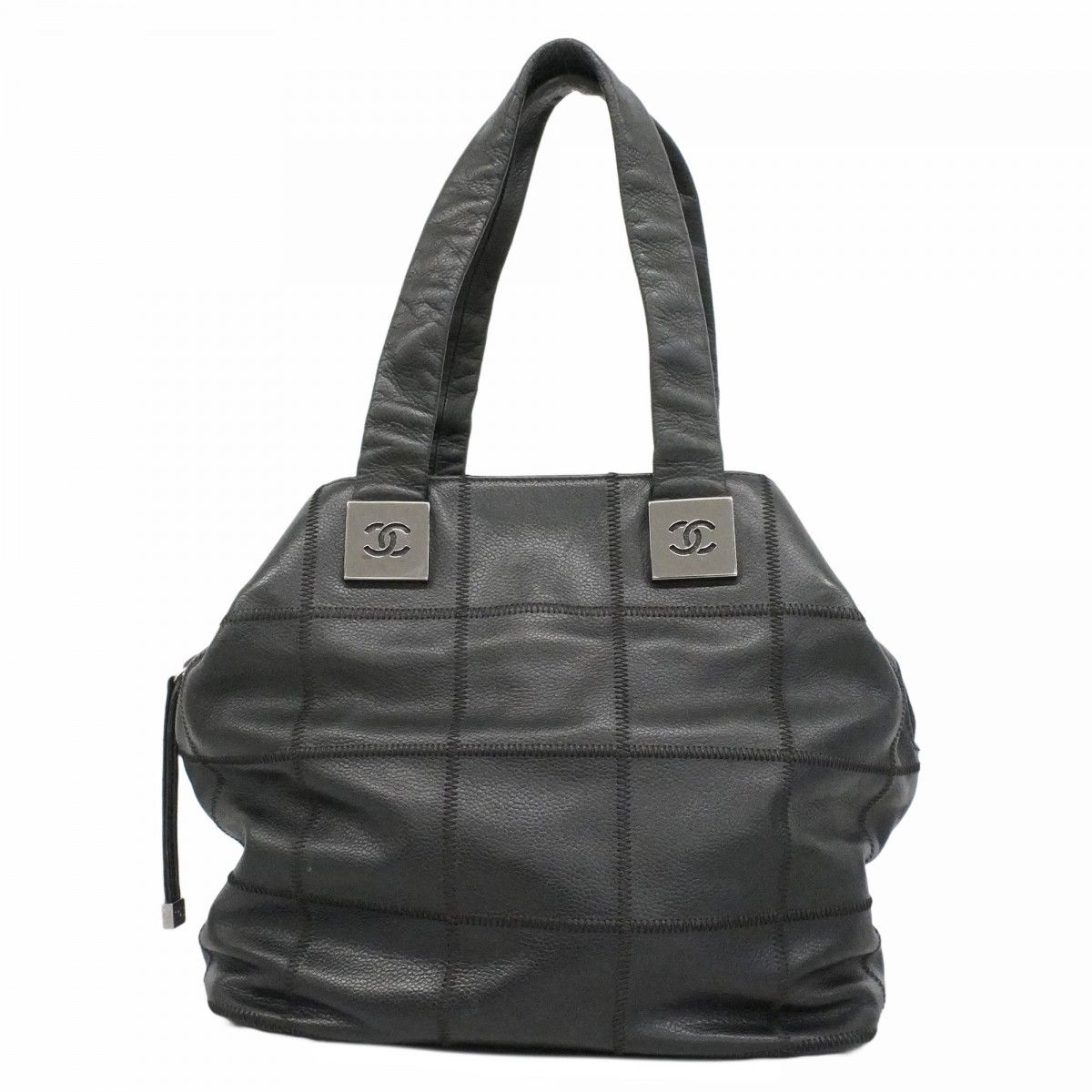 Chanel Handbag Choco Bar Caviar Leather Black Silver