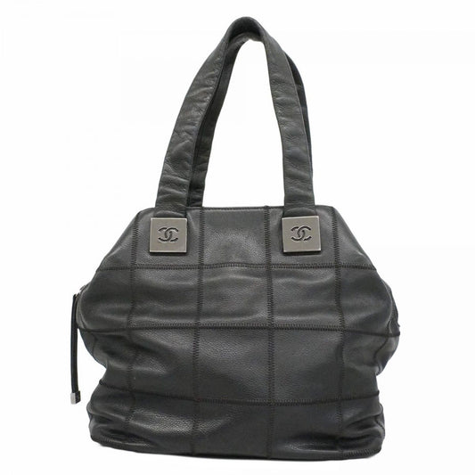 Chanel Handbag Choco Bar Caviar Leather Black Silver