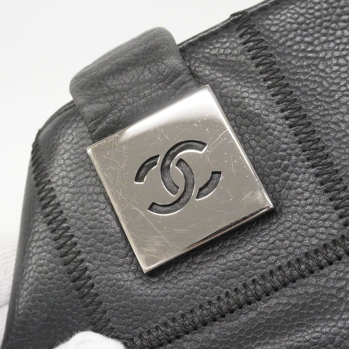 Chanel Handbag Choco Bar Caviar Leather Black Silver — view 9