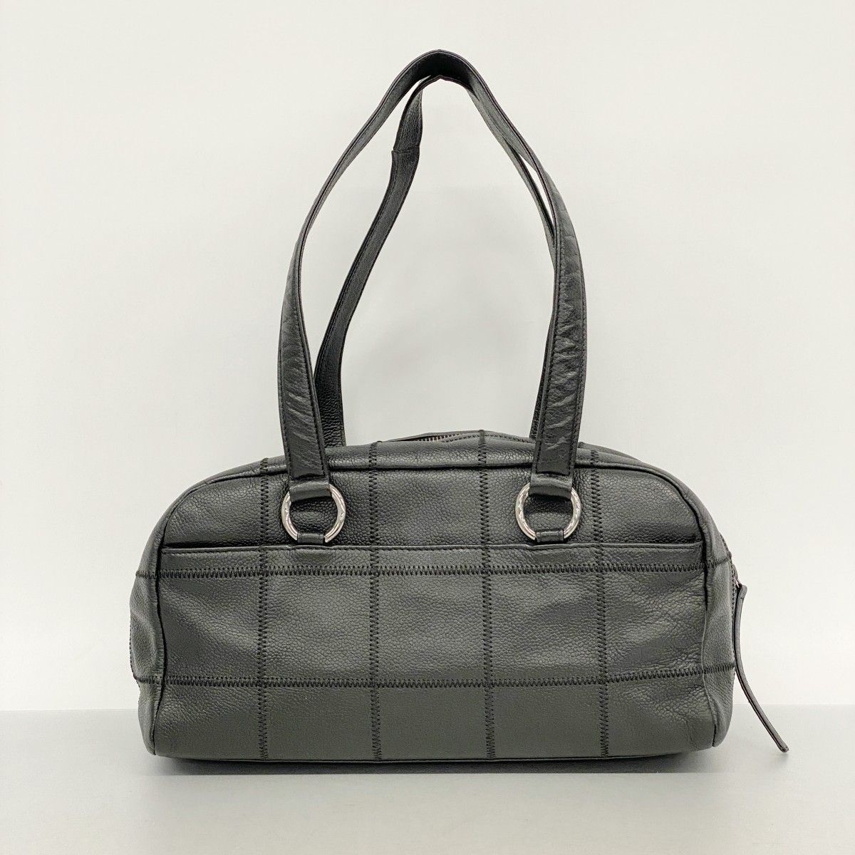 Chanel Shoulder Bag Choco Bar Leather Black Silver — view 9