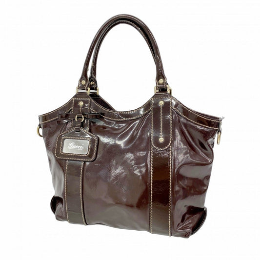 Gucci Tote Enamel Brown Gold