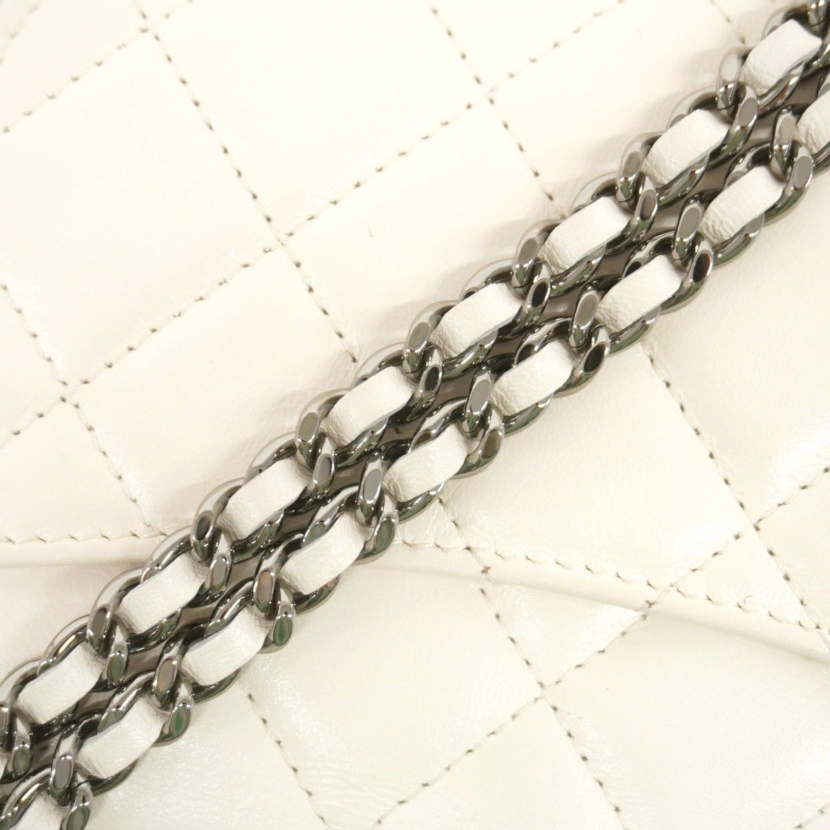 Chanel Shoulder Wallet Quilted Lambskin White Silver — view 8