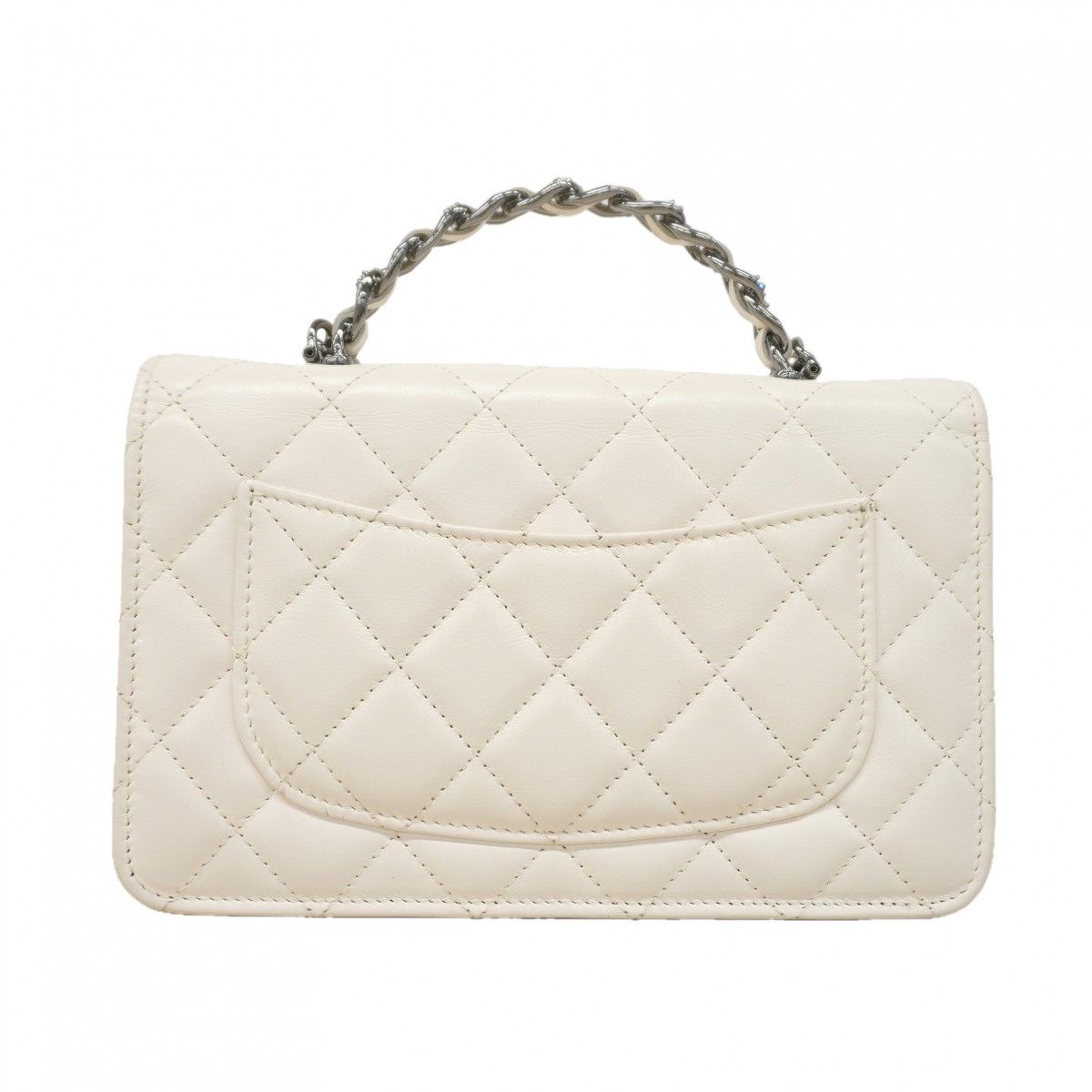Chanel Shoulder Wallet Quilted Lambskin White Silver — view 9