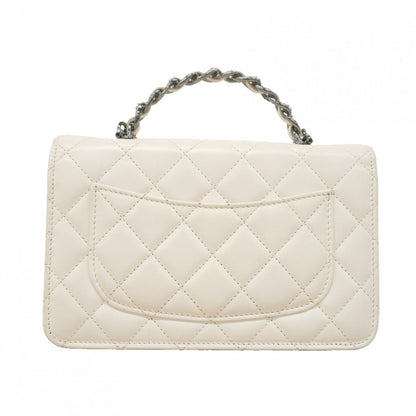Chanel Shoulder Wallet Quilted Lambskin White Silver — view 9