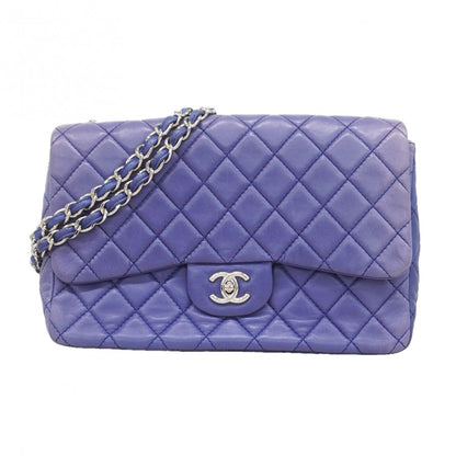 Chanel Shoulder Bag Quilted Lambskin Blue Silver