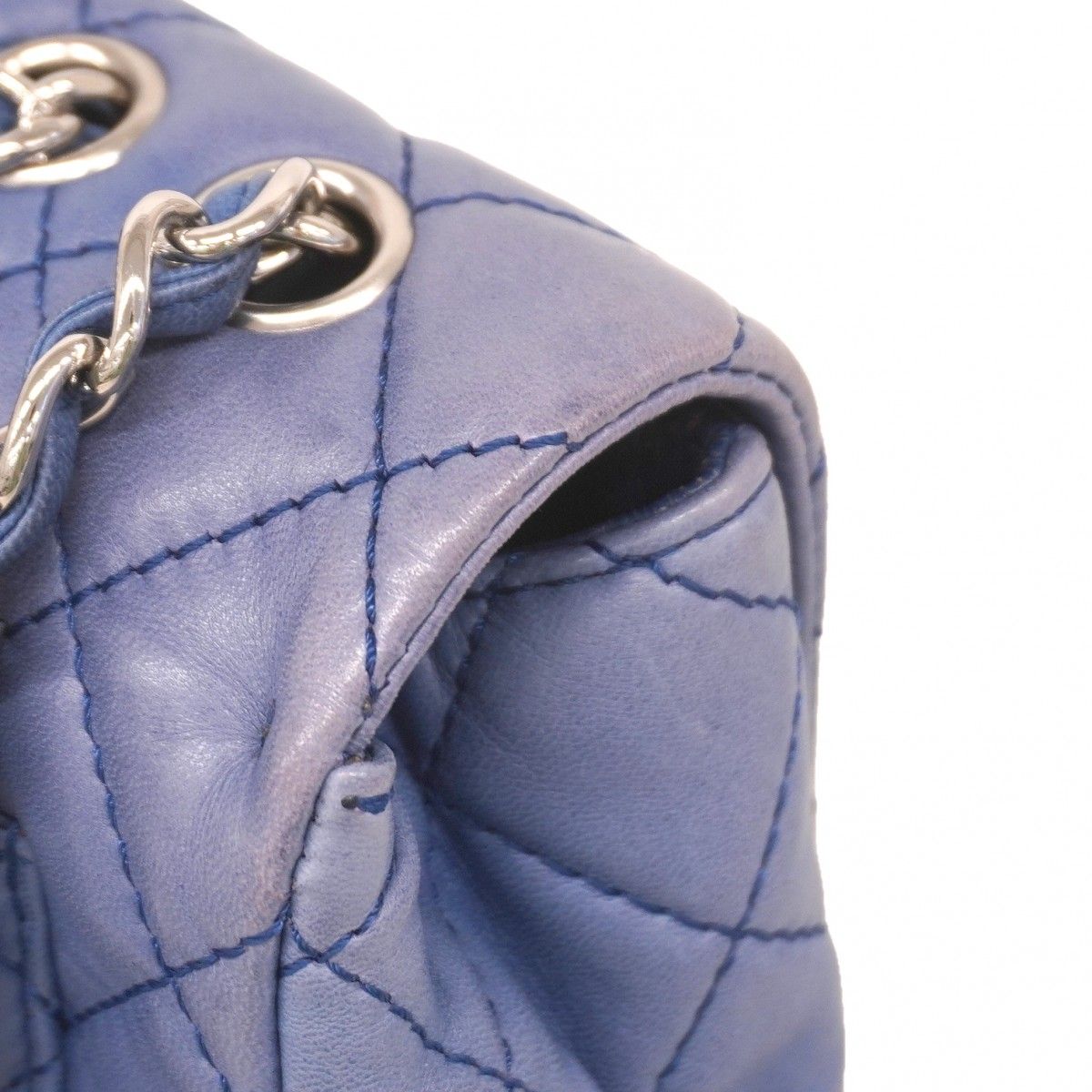 Chanel Shoulder Bag Quilted Lambskin Blue Silver — view 7
