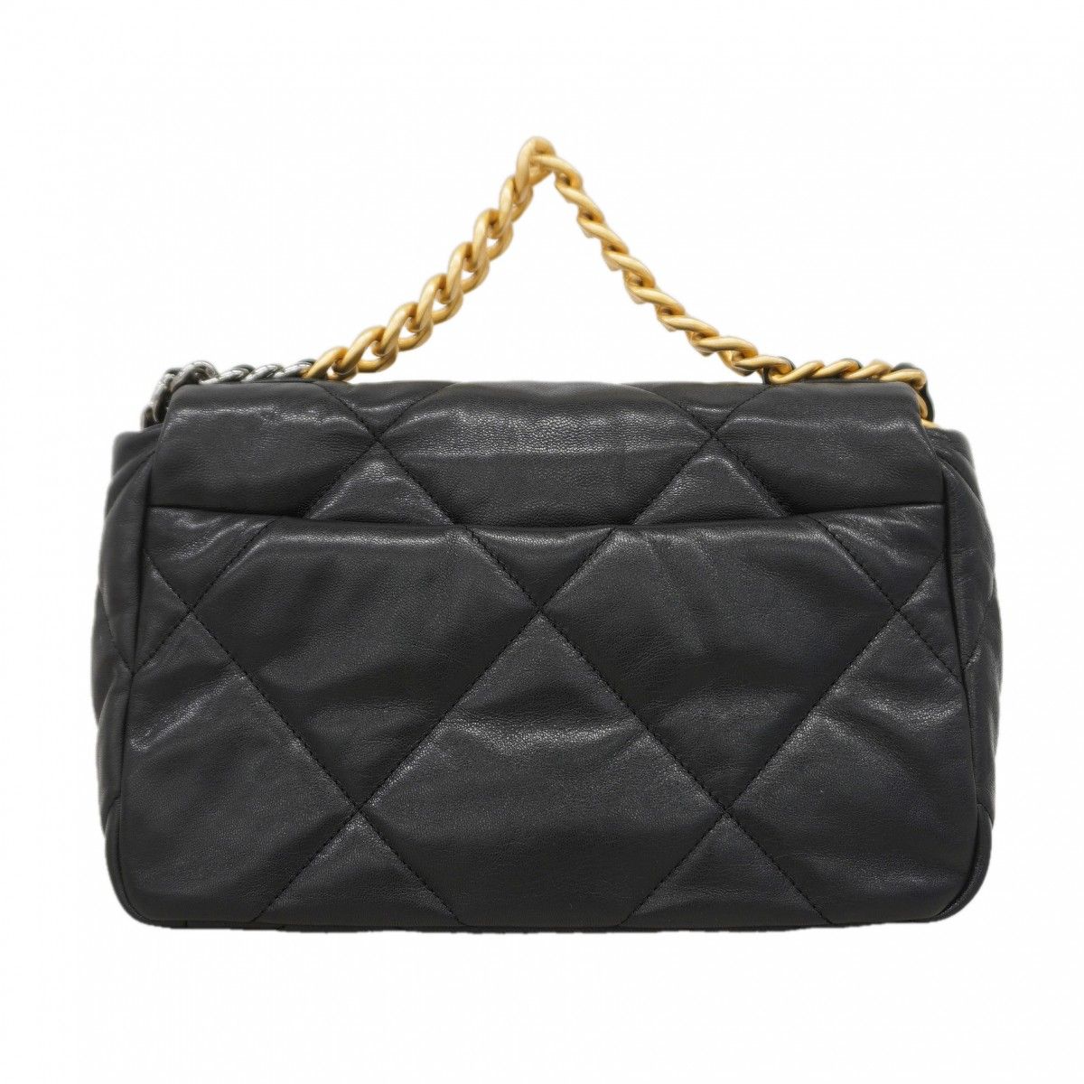 Chanel Shoulder Bag 19 Lambskin Black Gold Silver 2-Way — view 8