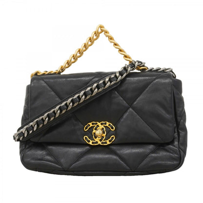 Chanel Shoulder Bag 19 Lambskin Black Gold Silver 2-Way