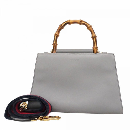 Gucci Handbag Bamboo Leather Gray Gold