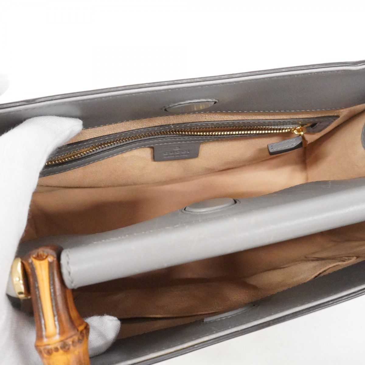 Gucci Handbag Bamboo Leather Gray Gold — view 4
