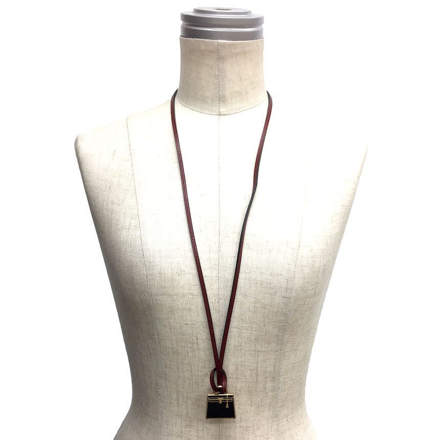 Hermes Lanier Choker Necklace Bracelet Leather Strap Rouge Ash New — view 2