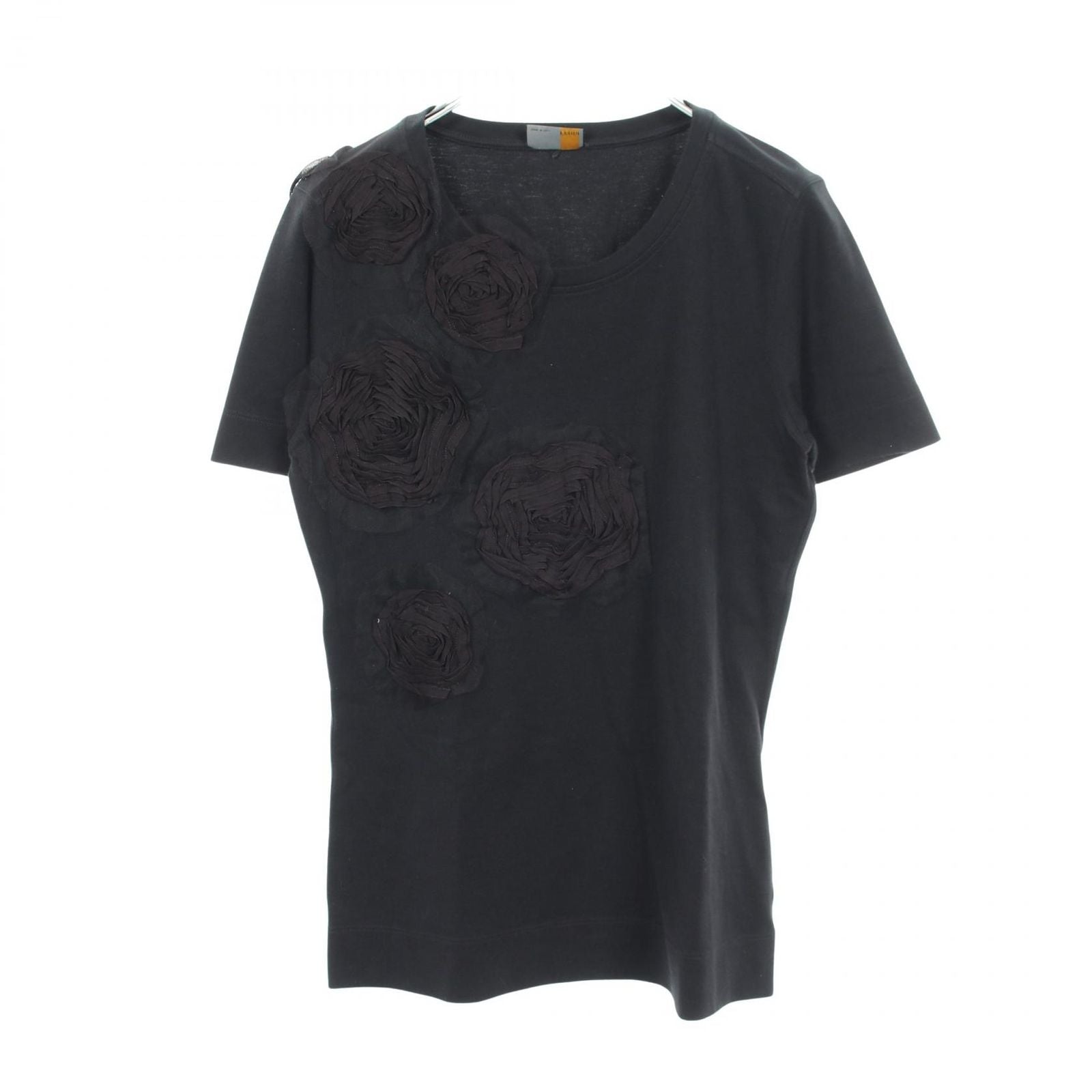 Fendi Short Sleeve T-Shirt Flower Less Black Cotton Suede