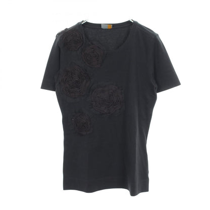 Fendi Short Sleeve T-Shirt Flower Less Black Cotton Suede