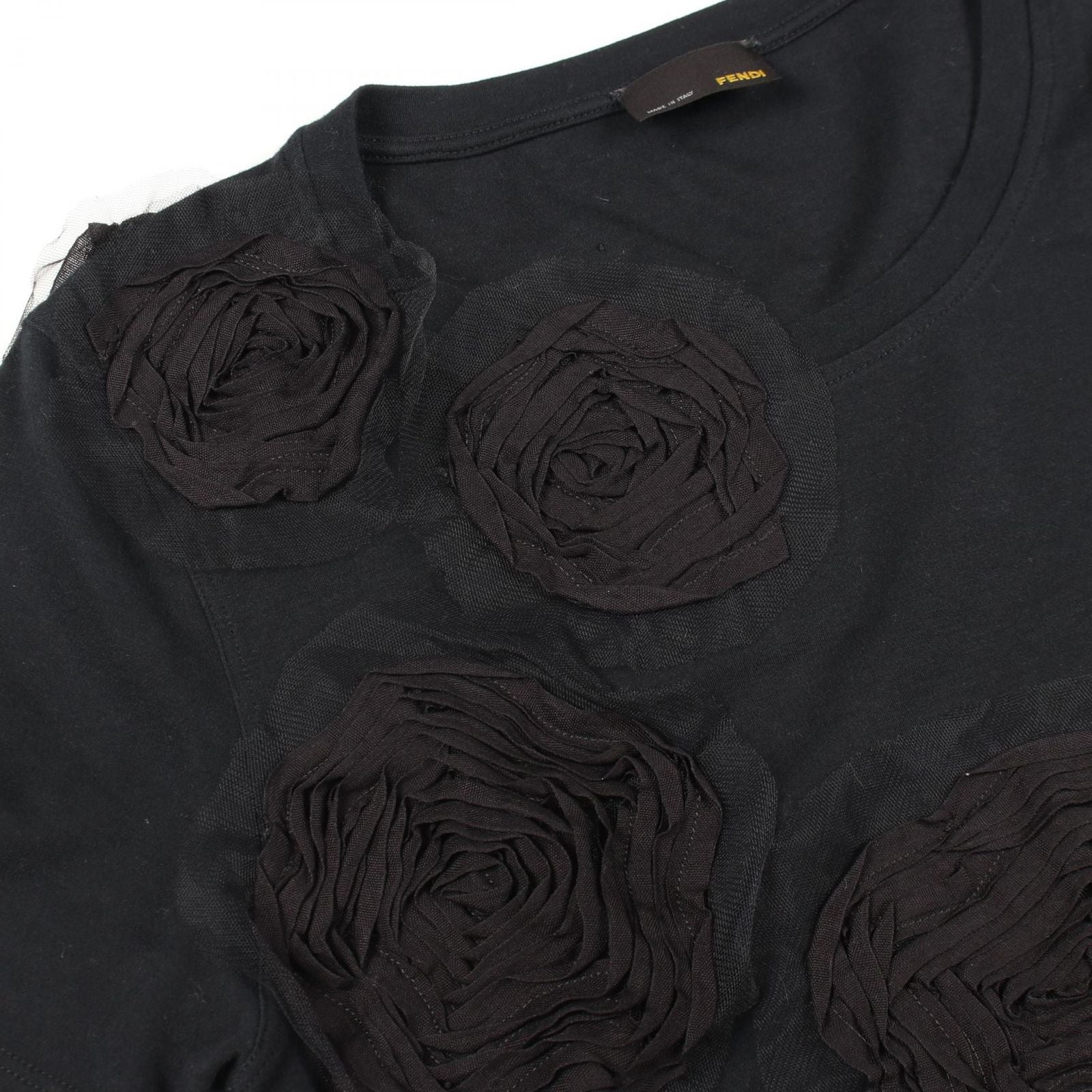 Fendi Short Sleeve T-Shirt Flower Less Black Cotton Suede — view 6