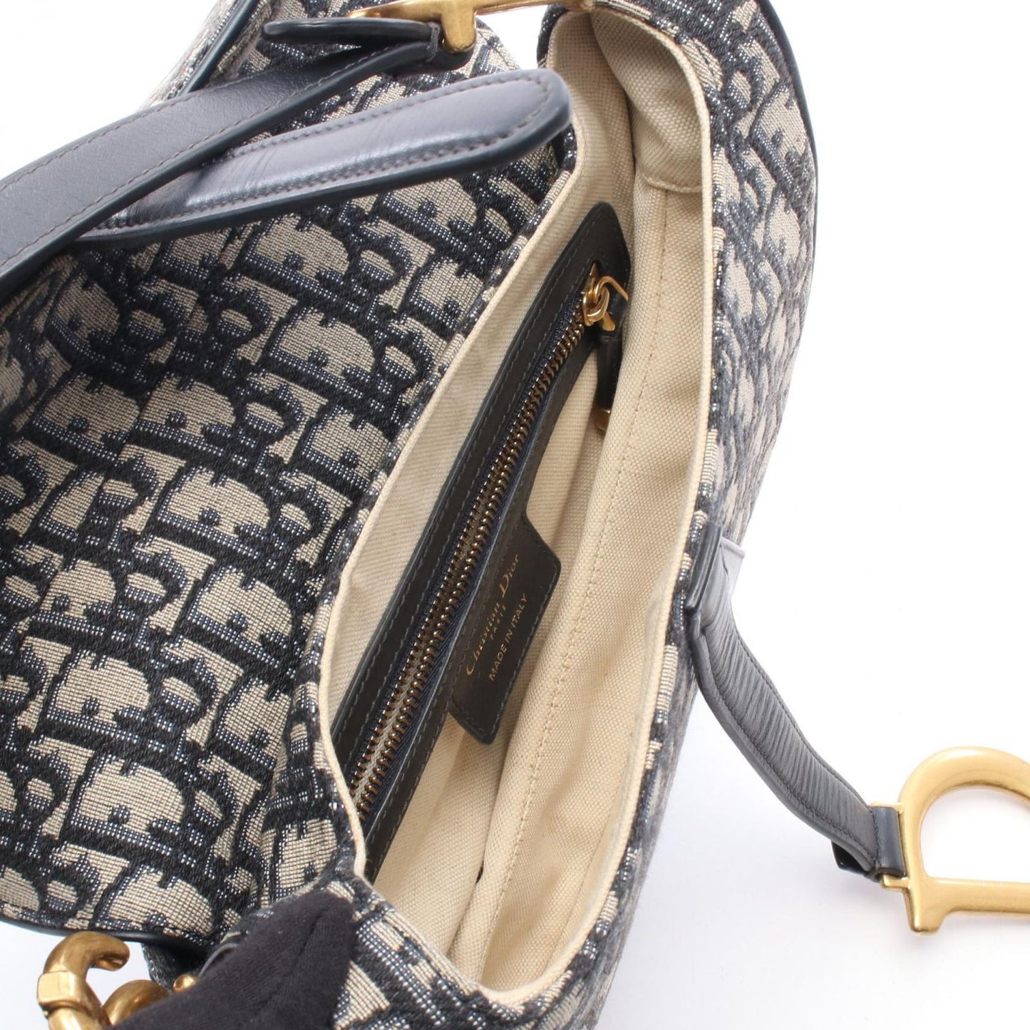 Dior Handbag Saddle Oblique Navy Canvas Leather — view 3