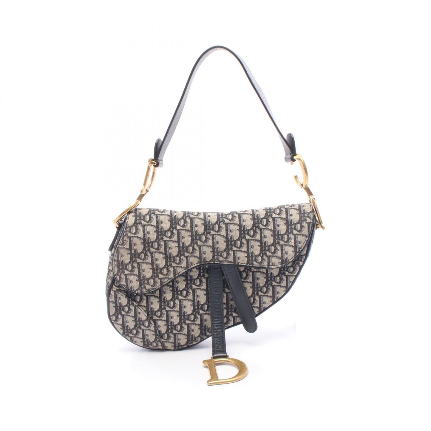 Dior Handbag Saddle Oblique Navy Canvas Leather
