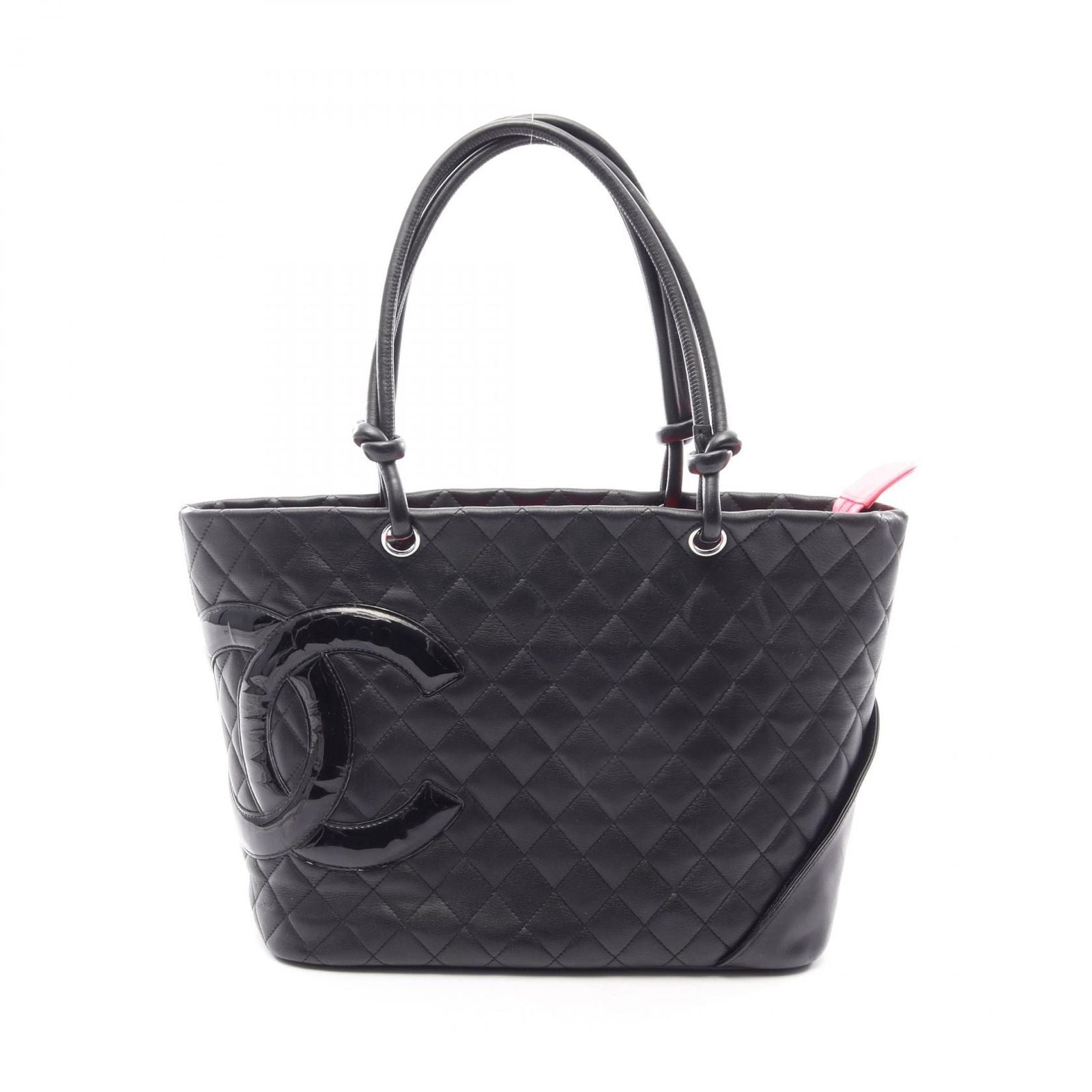 Chanel Tote Cambon Line la the Black Leather Patent the