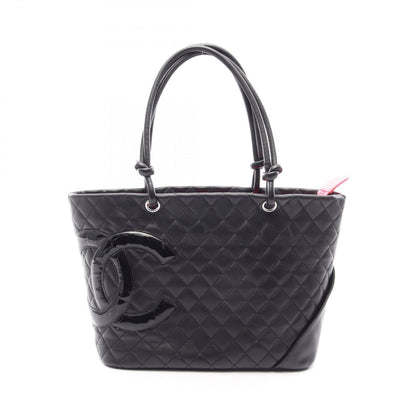 Chanel Tote Cambon Line la the Black Leather Patent the