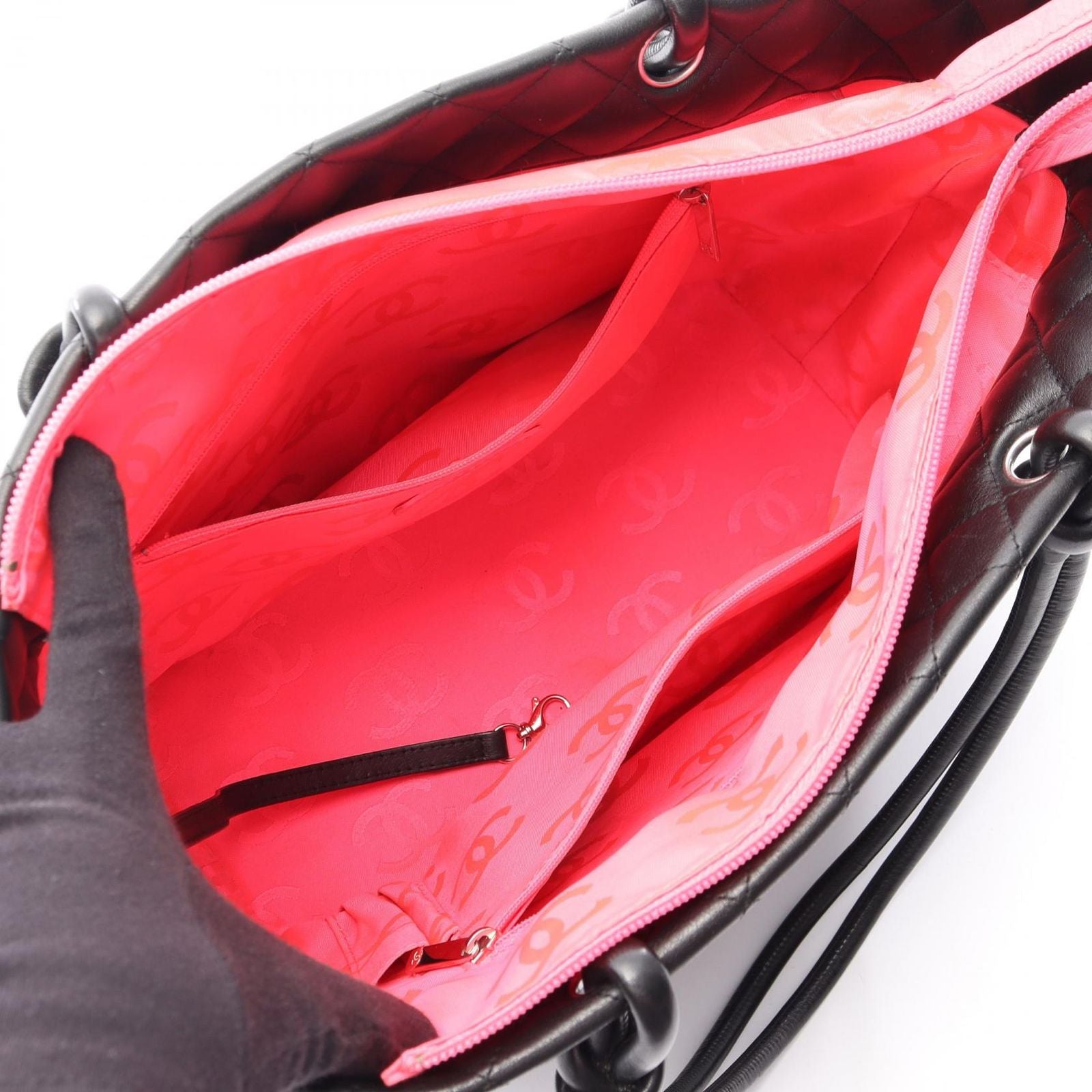 Chanel Tote Cambon Line la the Black Leather Patent the — view 3