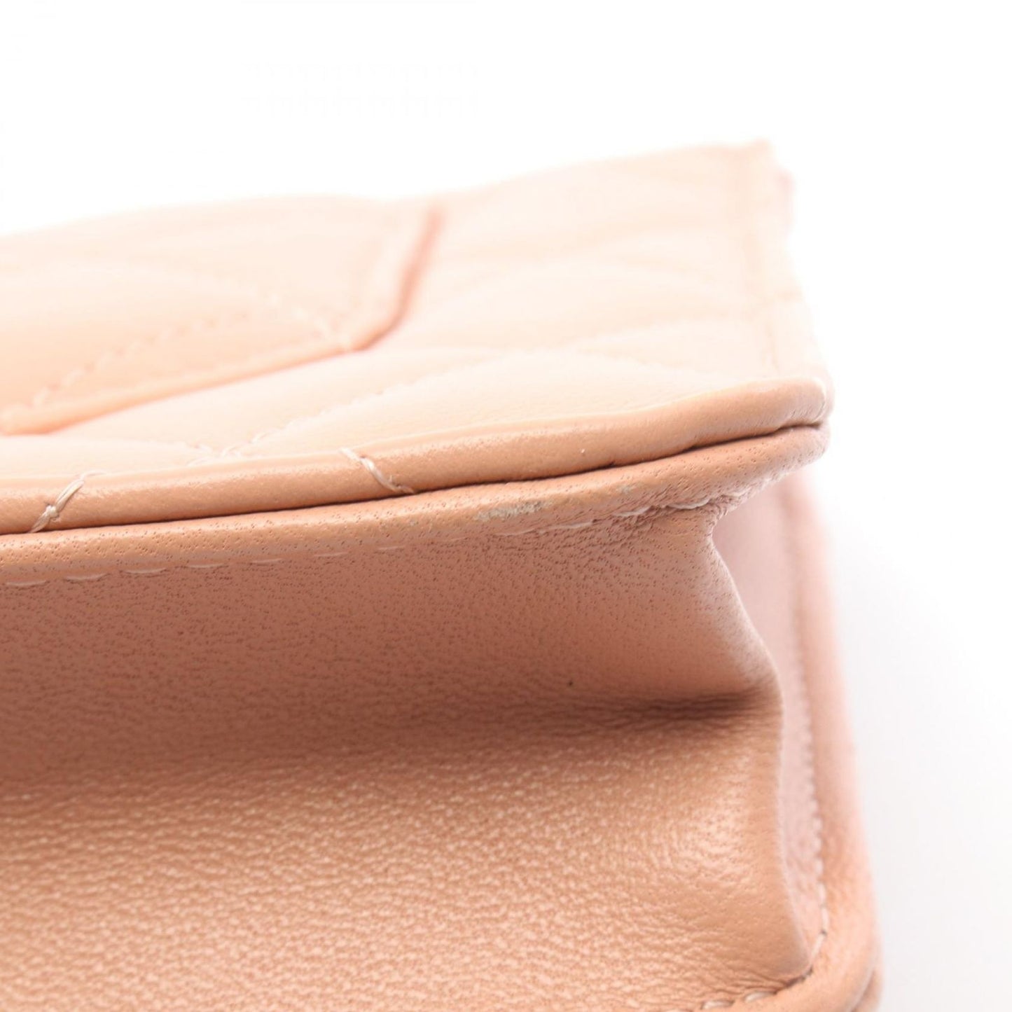 Chanel Shoulder Bag Quilted Pink Beige Lambskin Chain Wallet — view 9