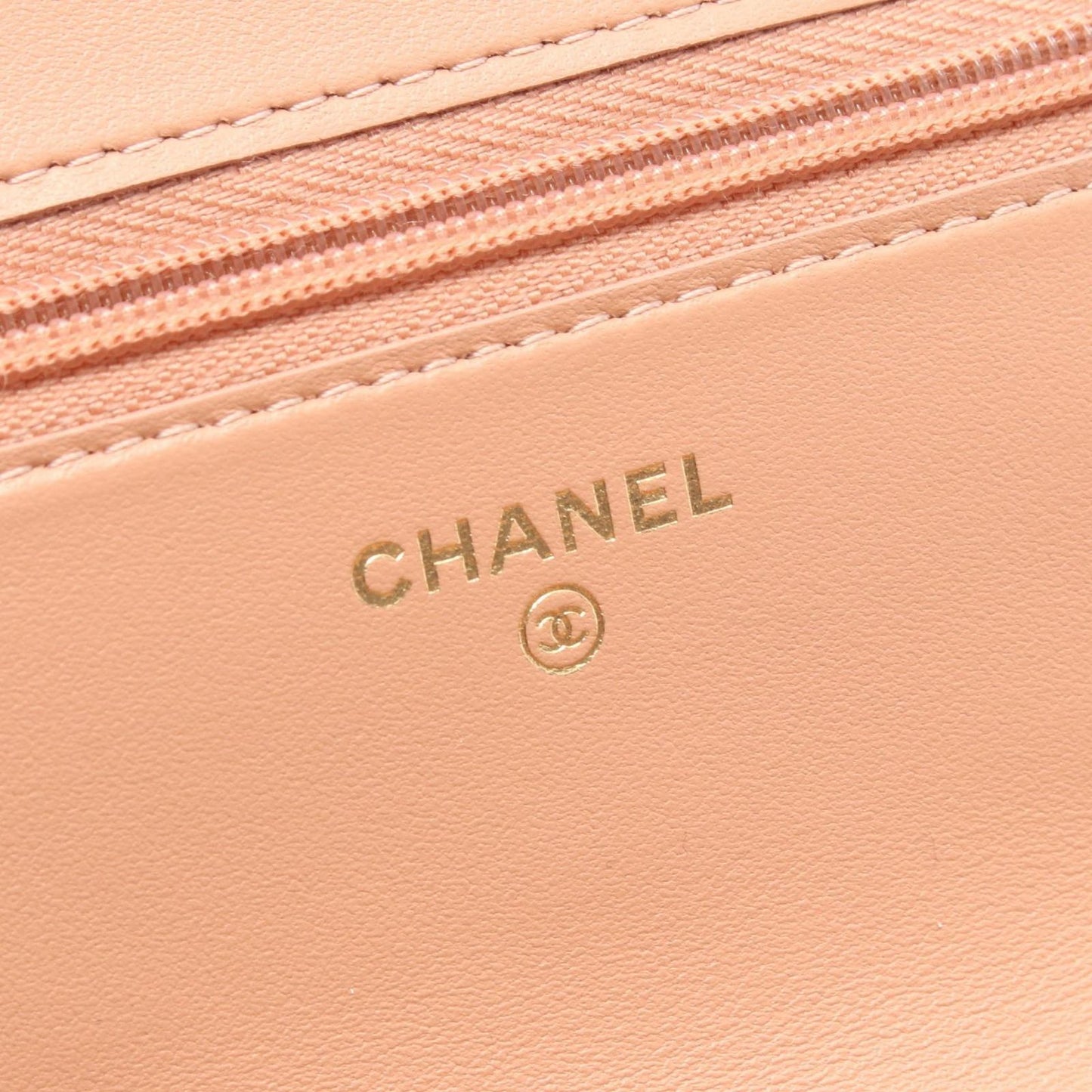 Chanel Shoulder Bag Quilted Pink Beige Lambskin Chain Wallet — view 4