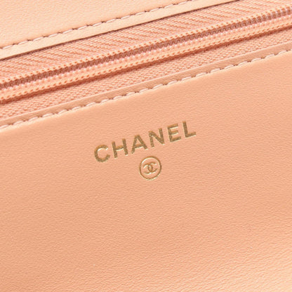 Chanel Shoulder Bag Quilted Pink Beige Lambskin Chain Wallet — view 4