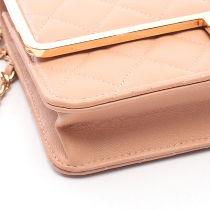 Chanel Shoulder Bag Quilted Pink Beige Lambskin Chain Wallet — view 7