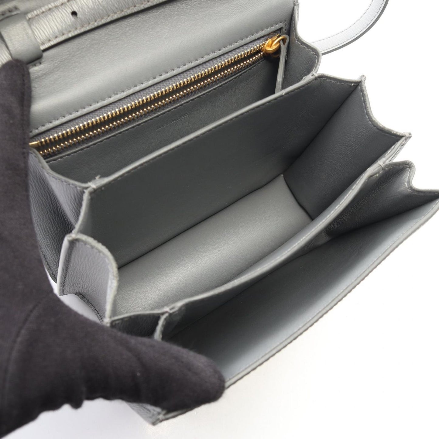 Celine Shoulder Bag Classic Box Gray Leather Box Small le — view 3