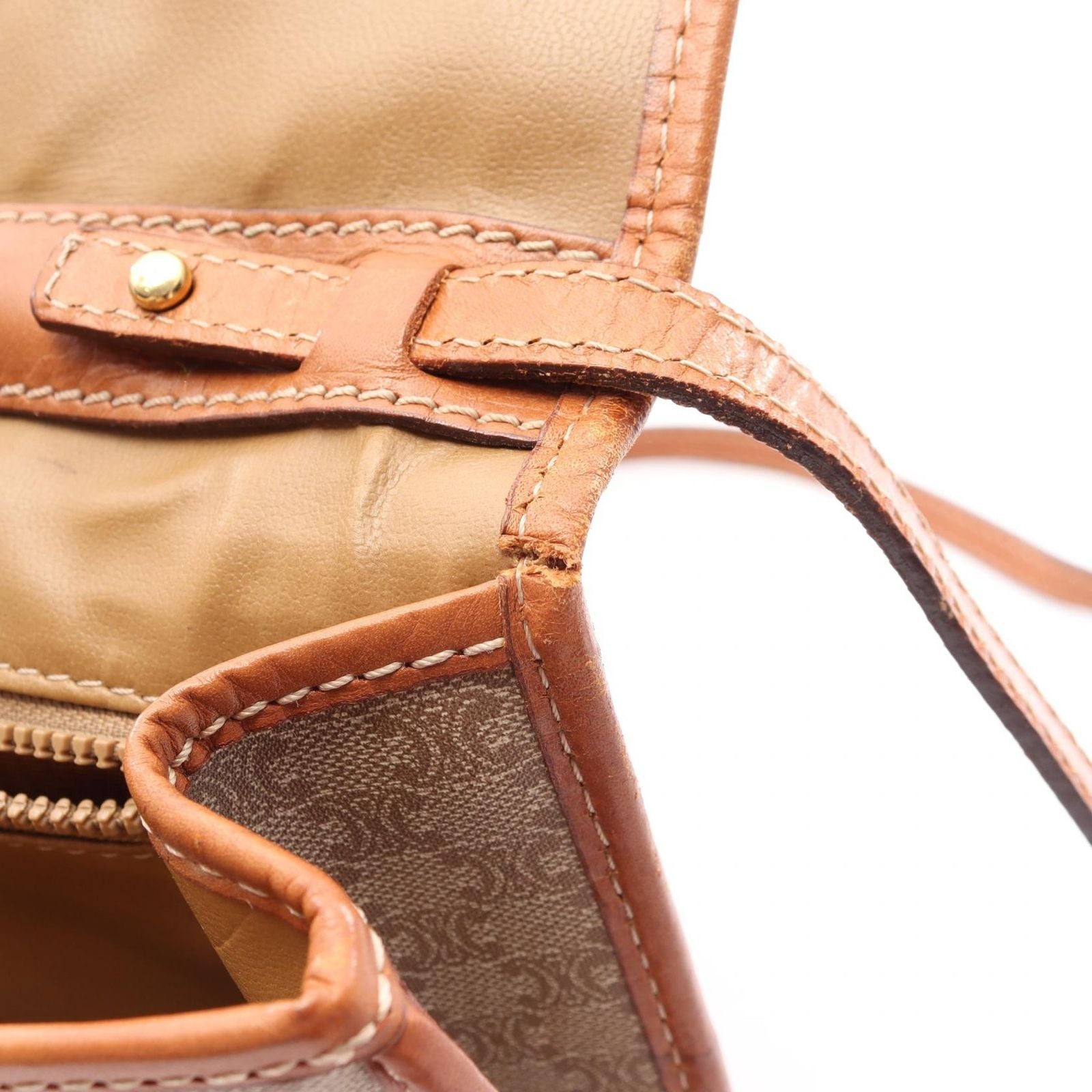 Celine Shoulder Bag Macadamia Beige Co Ting Canvas Leather — view 8