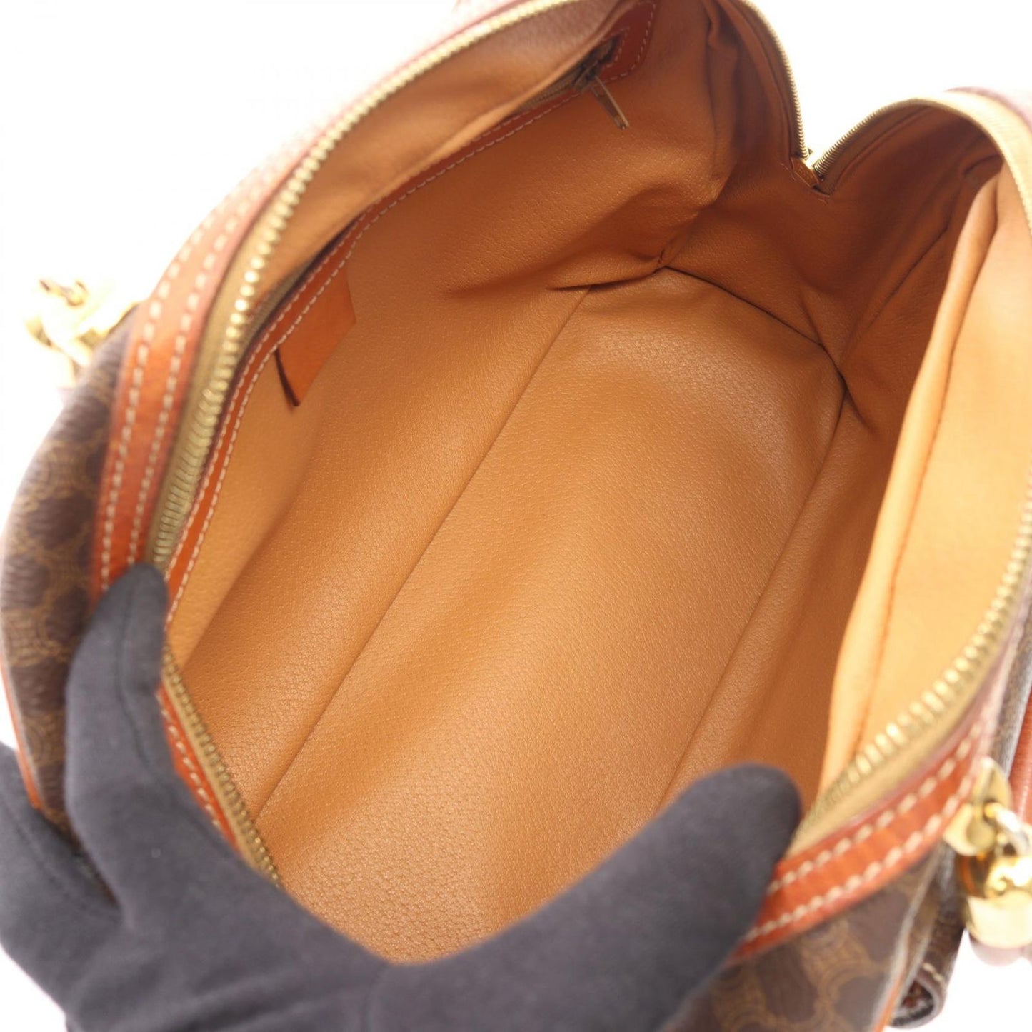 Celine Handbag Macadam Dark Brown Canvas Leather Hand — view 3
