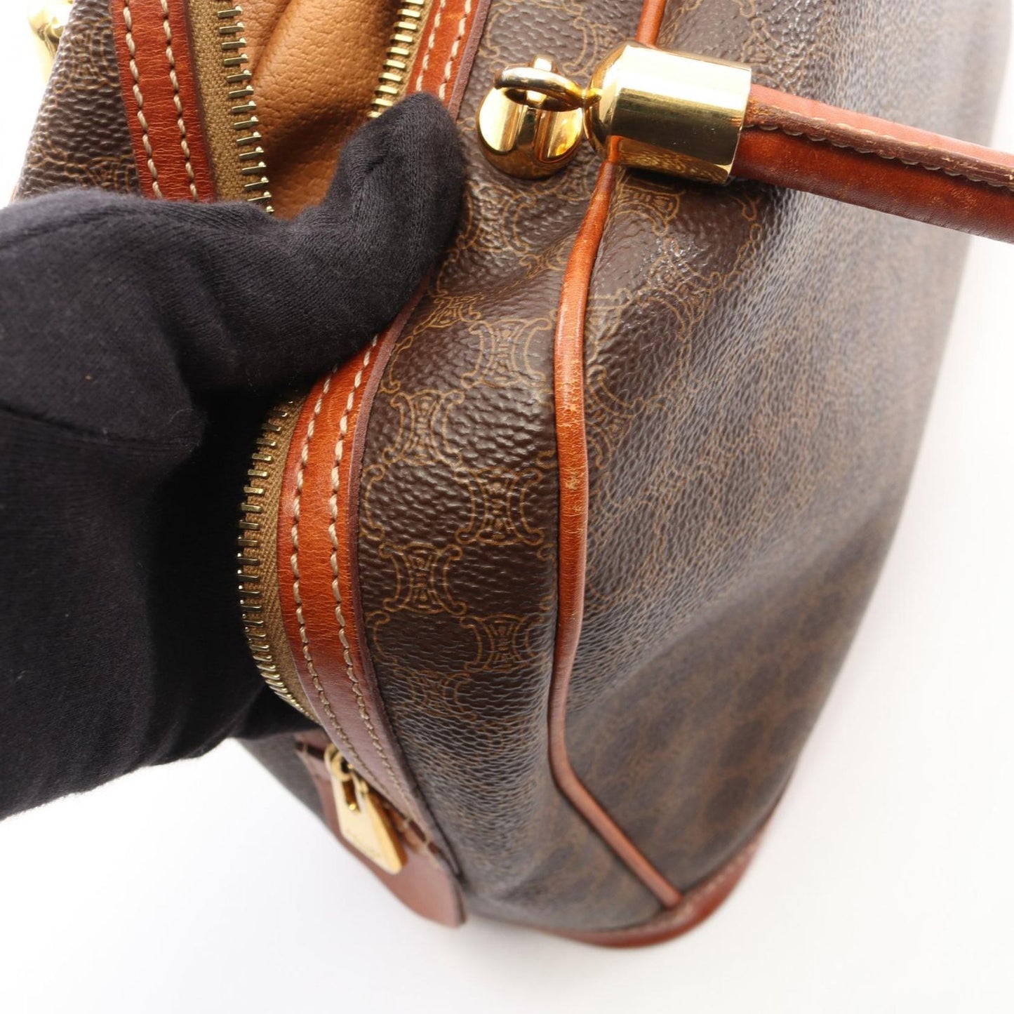 Celine Handbag Macadam Dark Brown Canvas Leather Hand — view 8