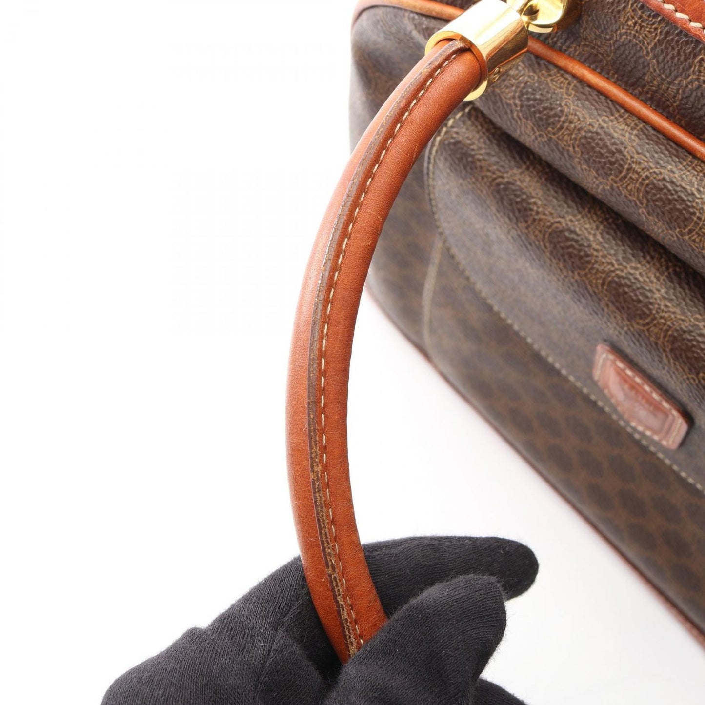 Celine Handbag Macadam Dark Brown Canvas Leather Hand — view 7