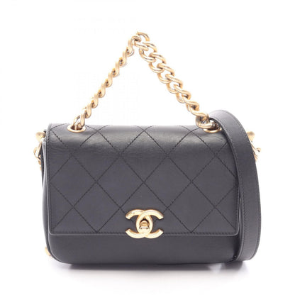 Chanel Shoulder Bag Quilted 2-Way Black Leather Small Flap Chain