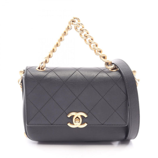 Chanel Shoulder Bag Quilted 2-Way Black Leather Small Flap Chain