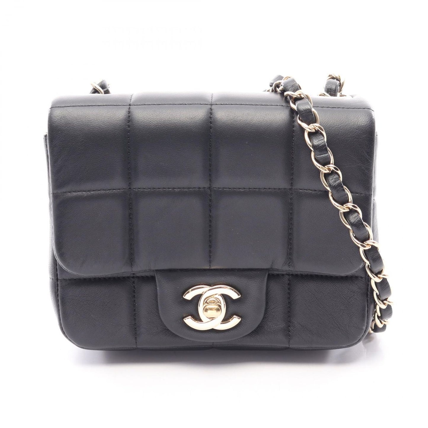 Chanel Shoulder Bag Choco Bar Mini Flap Black Lambskin Suede