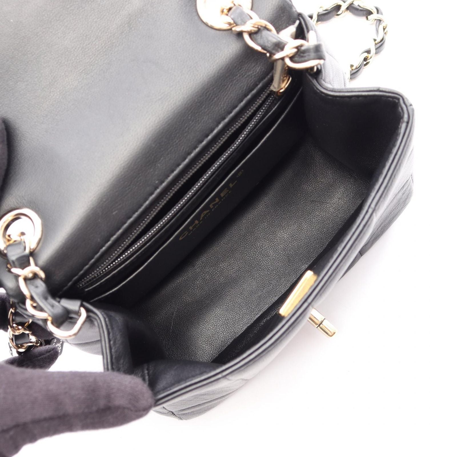 Chanel Shoulder Bag Choco Bar Mini Flap Black Lambskin Suede — view 3