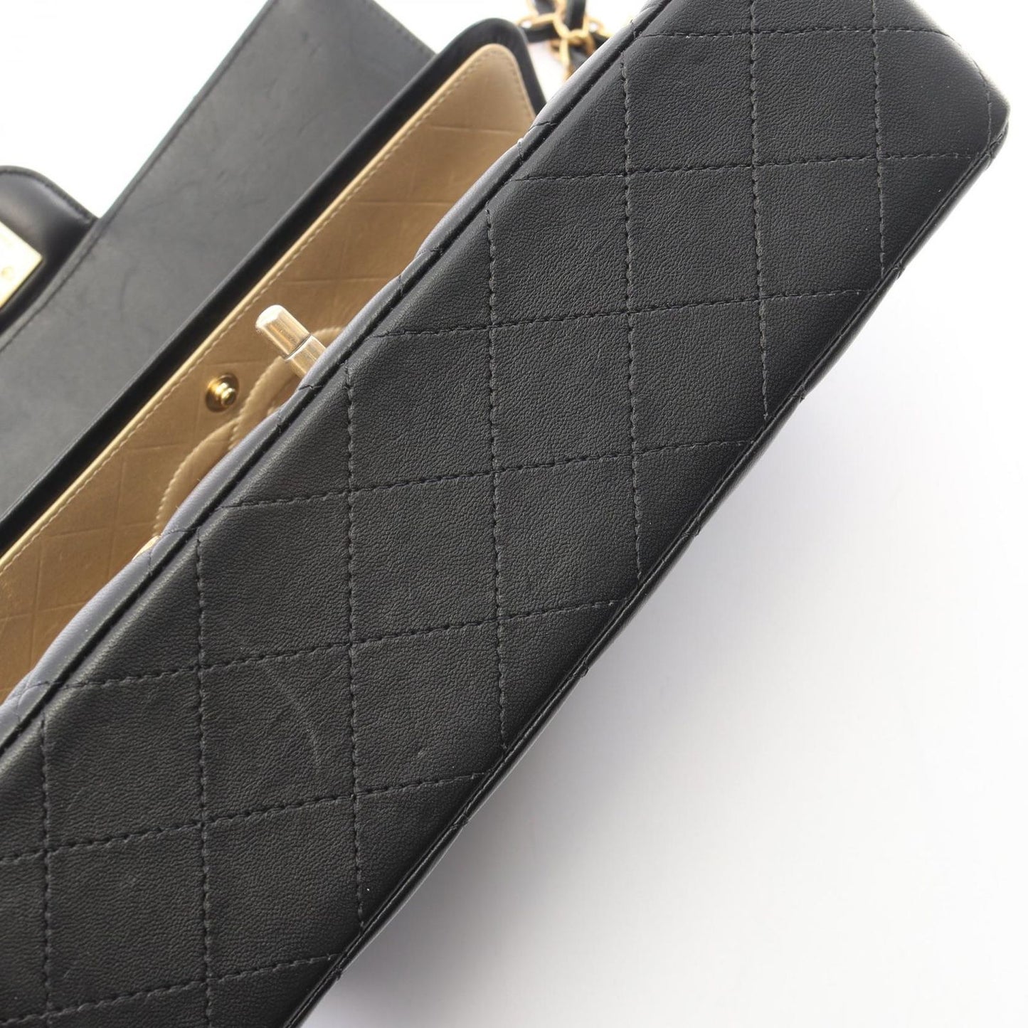 Chanel Shoulder Bag Quilted Double Flap Icon Charm Black Lambskin Chain — view 8