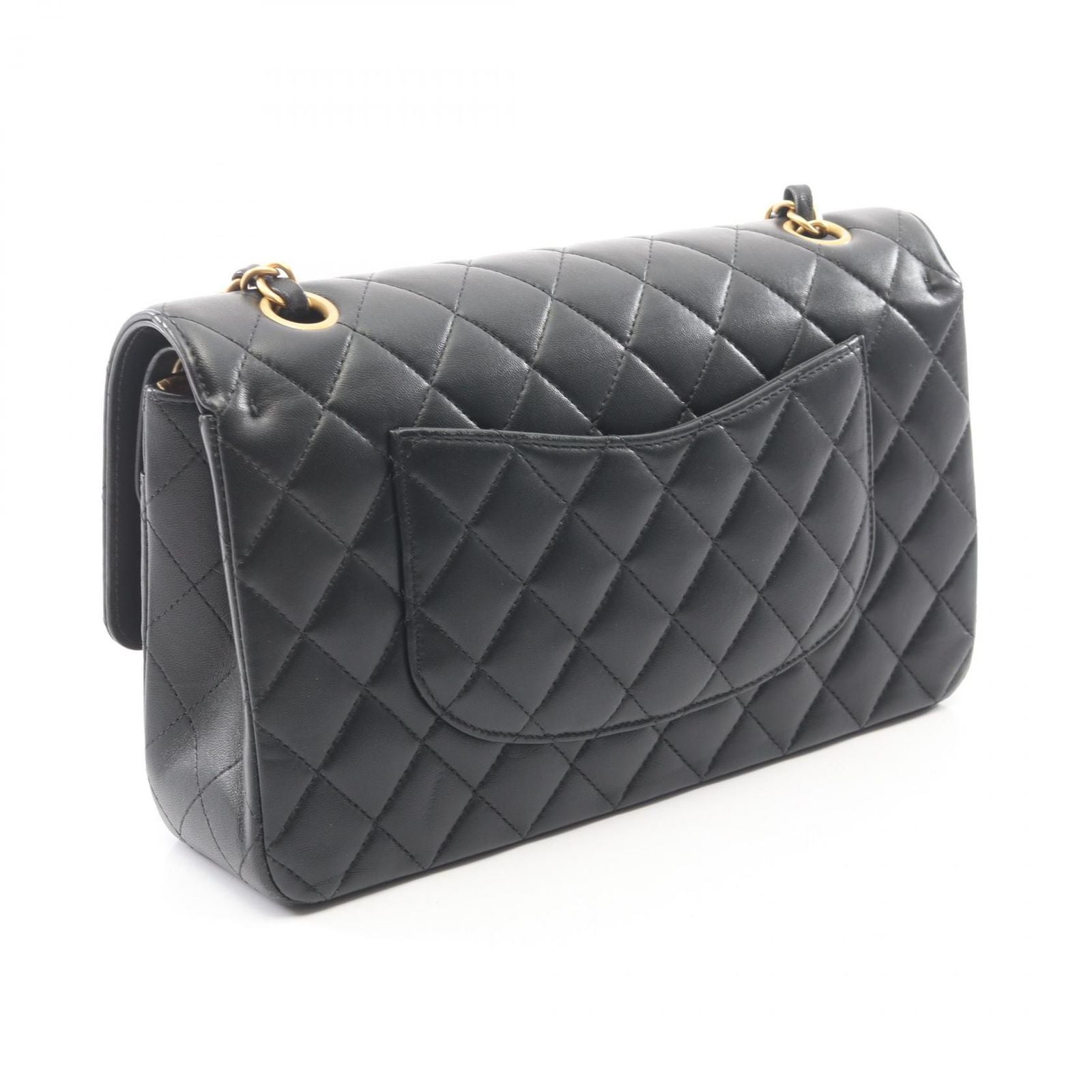 Chanel Shoulder Bag Quilted Double Flap Icon Charm Black Lambskin Chain — view 2